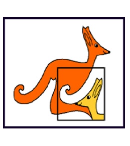 Kangury pomarańczowy i zółty. Logo Międzynarodowego Konkursu Matematycznego Kangurc