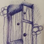 Rysunek kilku drzwi i słowo zakluczarnia