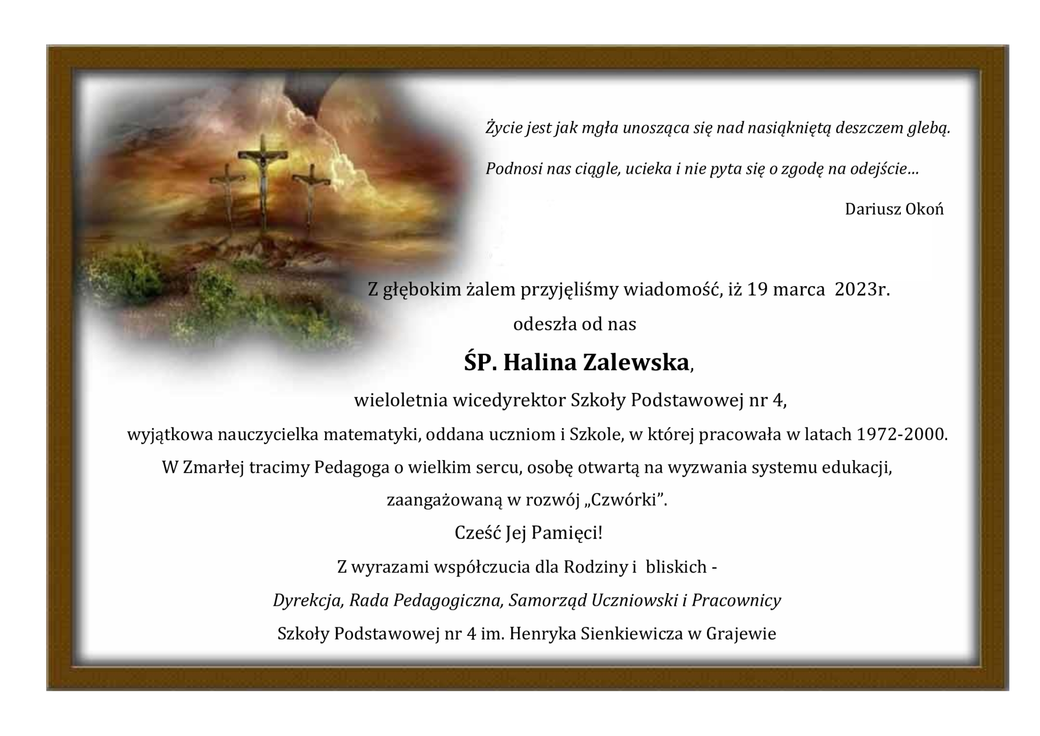 Kondolencje Śp. Halina-Zalewska