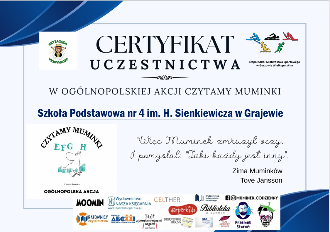 Certyfikat uczestnictwa Muminki